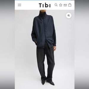Tibi Pinstripe Active Knit Zipper Detailed Track Jacket